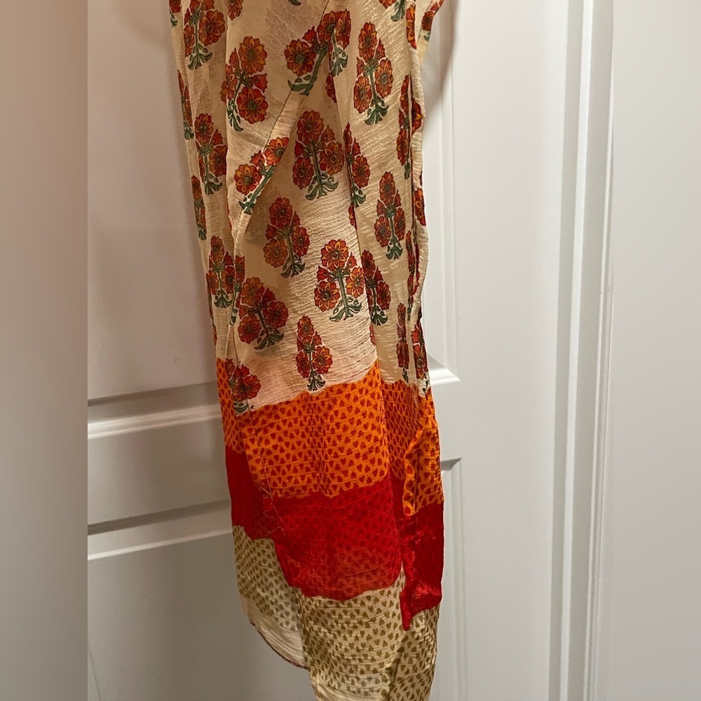 Chic Kaftan O/S 7 Islands Orange Red Cream Swim Beach Cover Up Dress Cinch Waist - Picture 6 of 9
